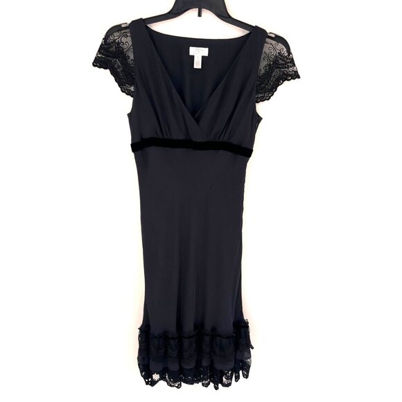Vintage Ann Taylor Loft 100% Silk Dress Lace Sleeves and Ruffle Hem Size 8 - Picture 1 of 6